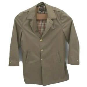 Aviator Mens Trench Coat Size 42L Brown Overcoat Plaid Lining Made in USA